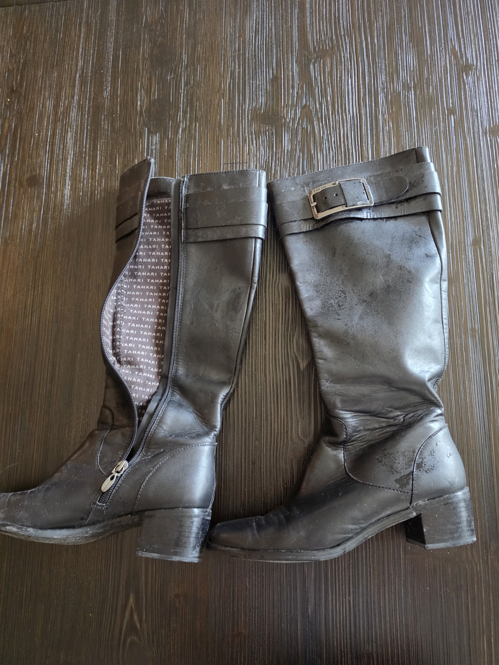 Tahari Women's Black Buckle Heeled Boots